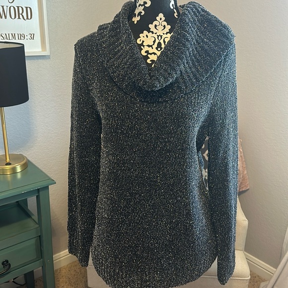 Black Sparkly Cowl Neck Sweater from White House Black Market - size LP - Picture 1 of 8